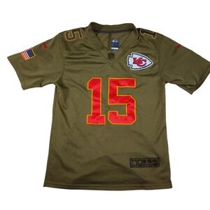 Youth Kansas City Chiefs Patrick Mahomes 15 Olive Green Salute Service Jersey L